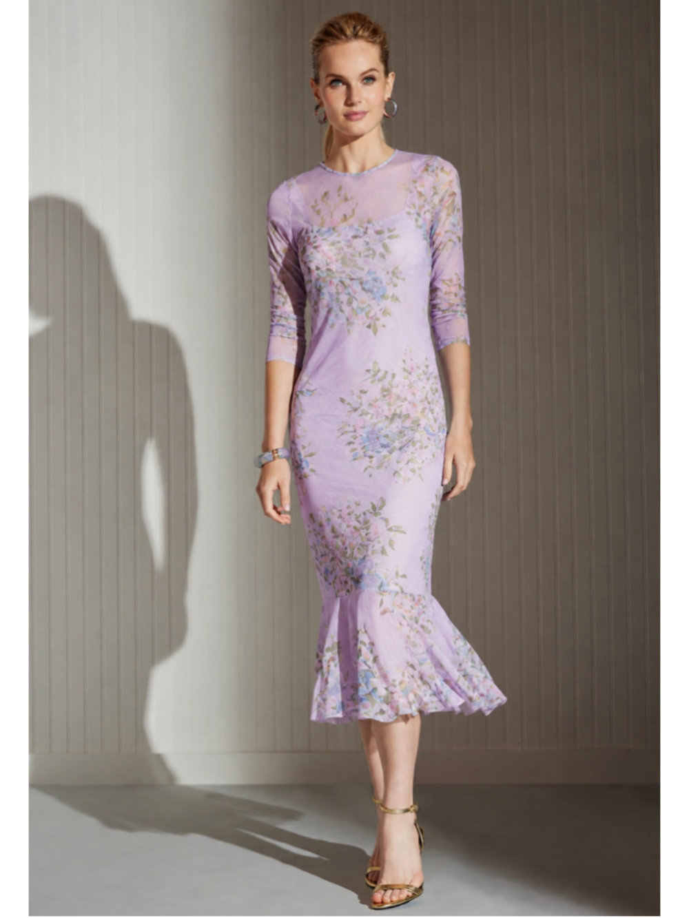 ALA von Auersperg Sophia Sheer Floral Mesh Maxi Dress Lavender Sz S MSRP $375
